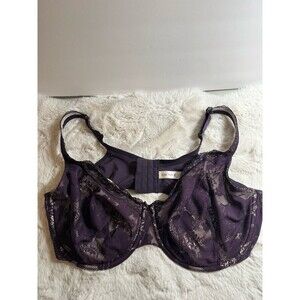 Cacique Women's Purple Floral Unlined Balconette Lace Bra Size 44DDD Underwire